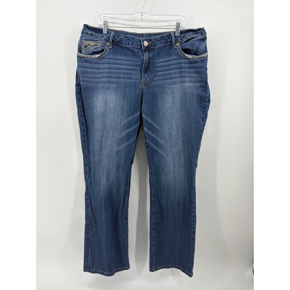 Maurices Womens 20W Blue Bootcut Jeans Embroidered Pockets Stretch Medium Wash